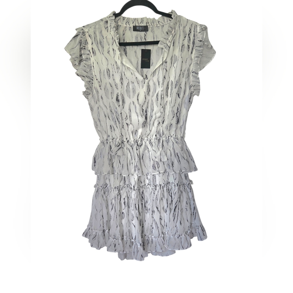 Reset By Jane White Chiffon Ruffle Tiered Mini Dress Medium NWT